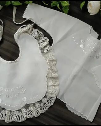 set nascita bavaglino+ camicina  misto seta
