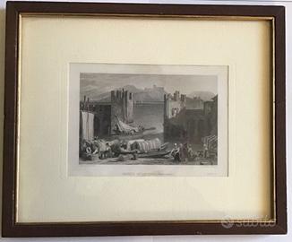 Antica stampa  Arona e Castello di Angera 1829-30