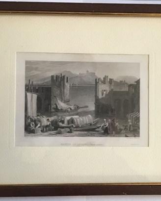 Antica stampa  Arona e Castello di Angera 1829-30
