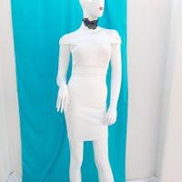 Abito vestito tubino aderente, corto bianco (XS)