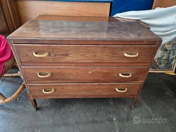Cassettiera vintage in legno a 3 cassetti