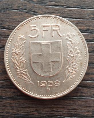 5 franchi argento Svizzera 1939