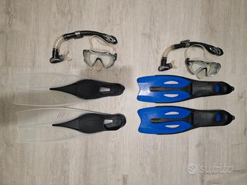 Kit completo snorkeling pinne, maschera, boccaglio