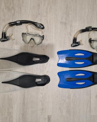 Kit completo snorkeling pinne, maschera, boccaglio