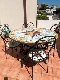 Tavolo da giardino con 4 sedie mosaico