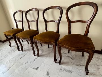 Set 4 sedie vintage in legno con seduta in velluto