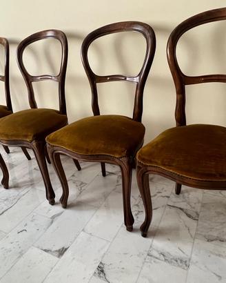 Set 4 sedie vintage in legno con seduta in velluto