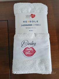 Coppia di asciugamani bianche da bagno Lui/Lei 