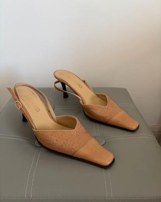 Tacchi(Slingback) cuoio intrecciato punta quadrata