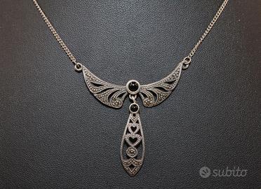 Esclusivo collier Art Deco argento marcasite Onice