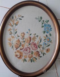 Quadro Ricamo Mezzo Punto Anni '60 - Fiori -