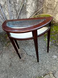 Tavolino a mezzaluna vintage con vetrinetta