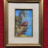 Dipinto paesaggio lacustre dipinto olio su tavola