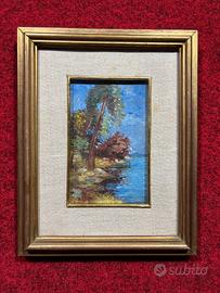 Dipinto paesaggio lacustre dipinto olio su tavola