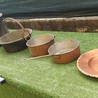 set di pentolame antico in rame da ristrutturare