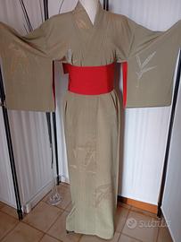 kimono giapponese antico in seta decoro bambù 