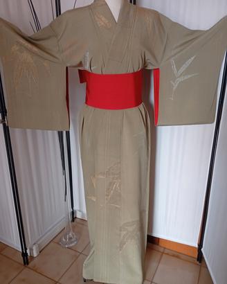 kimono giapponese antico in seta decoro bambù 