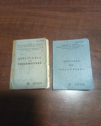 libretti di circolazione ciclomotori d'epoca 