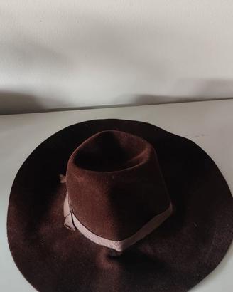 Cappello pamela tesa larga feltro marrone boho vin