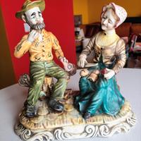 Statua ceramica coppia contadini anziani vintage