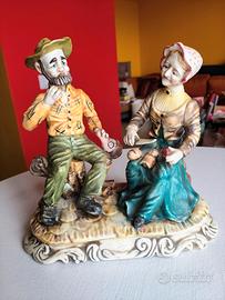 Statua ceramica coppia contadini anziani vintage