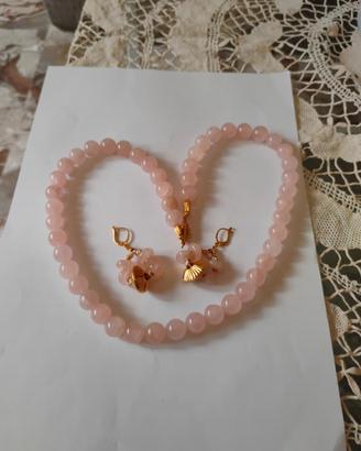 collana orecchini  quarzo rosa