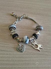 Braccialetto 9 charm black tema gatto