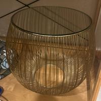 Tavolino top vetro tondo e base dorata