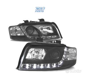 FARI PER AUDI A4 B6 00-04 FONDO NERO LUCE DIURNA A