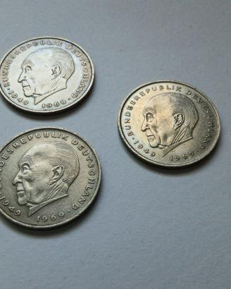 3 monete da 2 marchi tedeschi