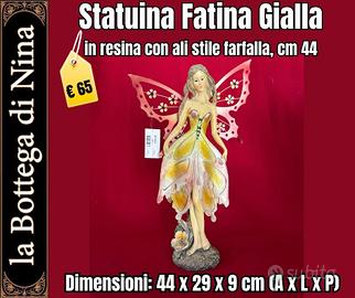 Statuina Fatina Gialla in resina con ali farfalla