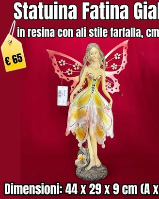 Statuina Fatina Gialla in resina con ali farfalla