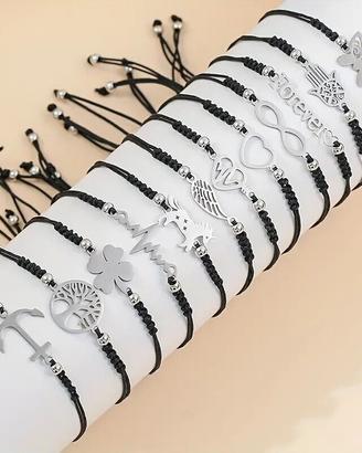 12 Pezzi/ Set Di Braccialetti Con Ciondoli In Acci