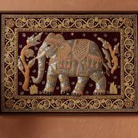 Arazzo Etnico con Elefante Oro e Nero