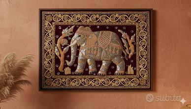 Arazzo Etnico con Elefante Oro e Nero