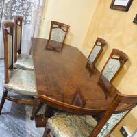 Tavolo vecchio con 6 sedie stile imperiale