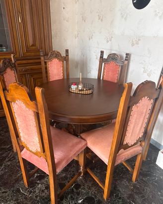 Tavolo rotondo in legno massello+6 sedie classiche