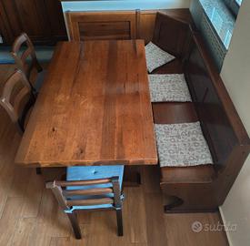Set tavolo, panca contenitore,sedie legno massello