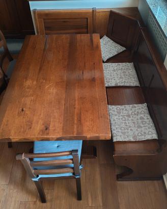Set tavolo, panca contenitore,sedie legno massello