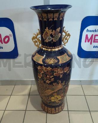 VASO CERAMICA BLU ORO PAVONE E FAGIANI