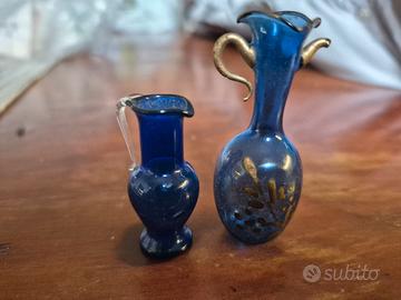 coppia  miniature vetro soffiato blu cobalto