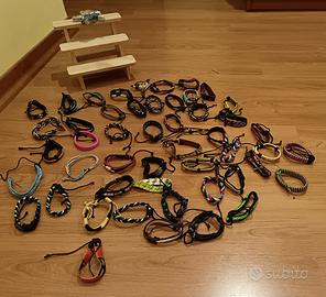 Lotto 50 braccialetti artigianali in pelle e simil