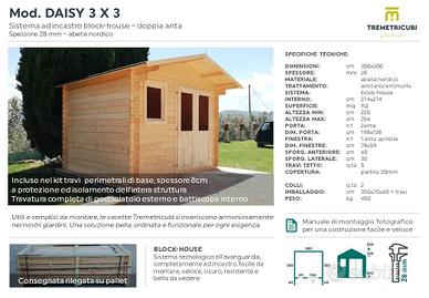 Casette in legno 3x3 spessore 28mm blockhouse