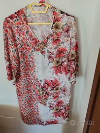 vestito fiori bianco fiori rosa rossi tg  m/l