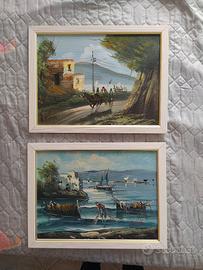 Coppia di tele  dipinte ad olio