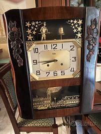 OROLOGIO ANTICO,LEGNO/VETRO A PENDOLO DA PARETE