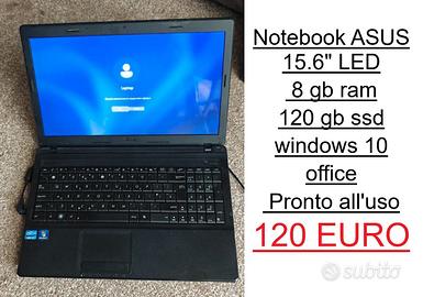 Notebook ASUS 15.6"  8 gb ram 120 gb ssd windows