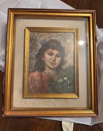 Ritratto olio su legno Vintage