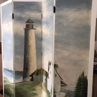 Paravento dipinto a mano, paesaggio di mare.