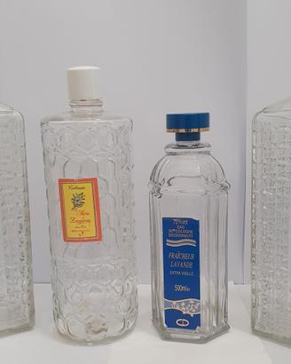 set di 4 bottiglie in vetro decorato vintage 